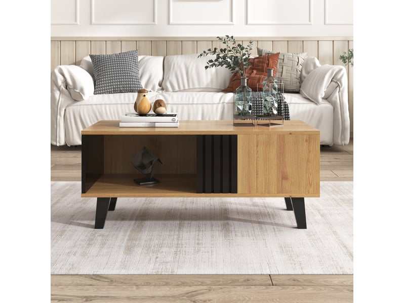  Table basse avec grand compartiment et 2 niches de rangement, style moderne, pour salon, 100 × 60 × 45 cm  - Conforama C