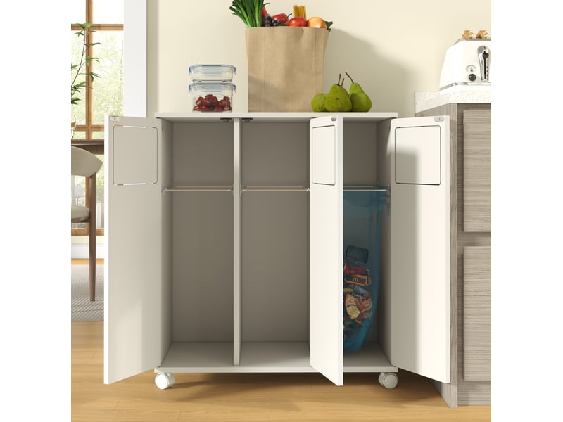  Meuble de tri des déchets 3 portes à roulettes 69,3x35x80 cm blanc brillant  - Conforama R
