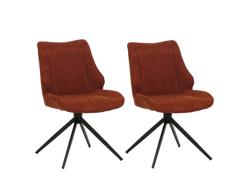 Lot de 2 chaises de salle à manger pivotantes à 180° avec retour automatique et protections de sol réglables tissu chenille brun rouge et fer 04_0009418 - Conforama A