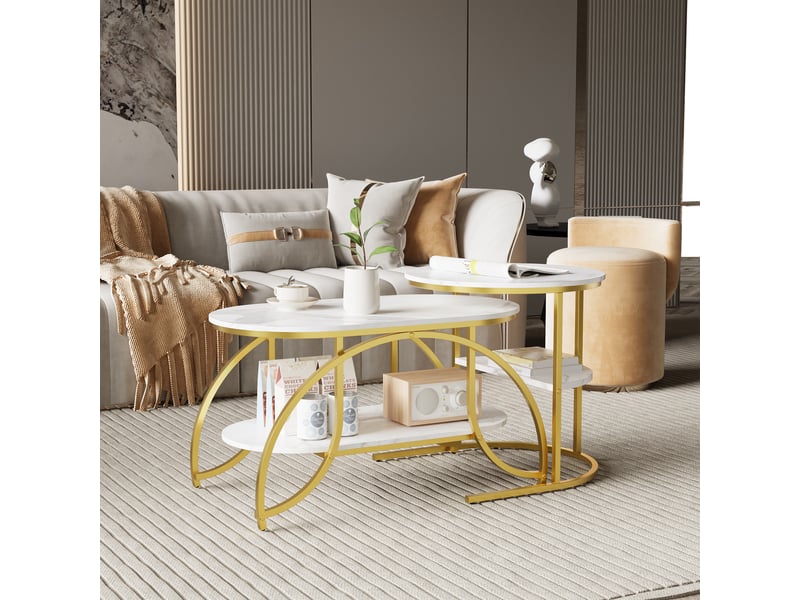  Table basse marbre blanc - lot de 2 tables basses gigognes   – imbricables pour gain de place– design moderne  - Conforama D