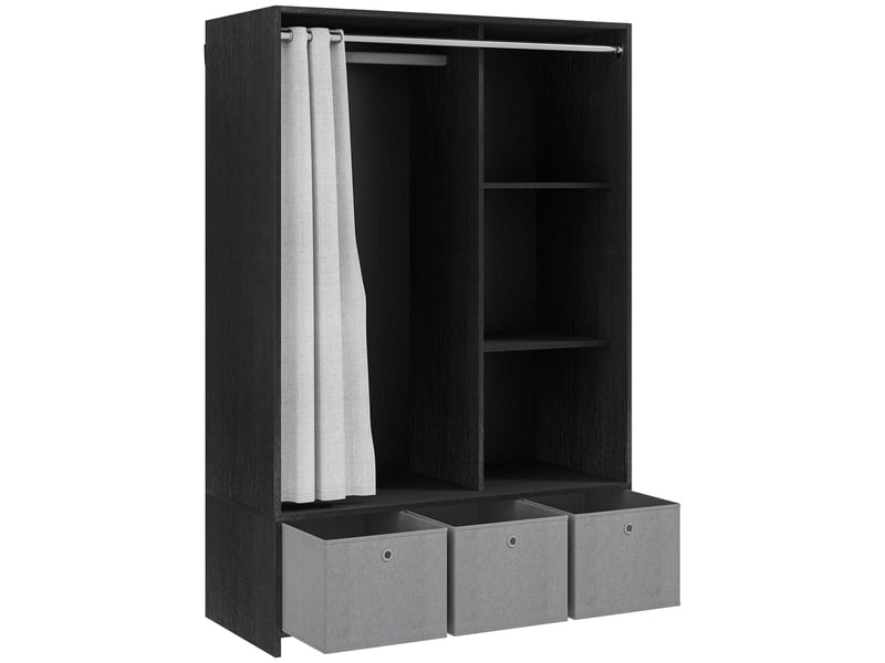  Armoire penderie armoire de rangement avec tringle rideaux 3 niches et 3 tiroirs en tissu amovibles 105 x 48 x 160 cm  - Conforama A