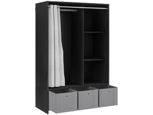 Armoire penderie armoire de rangement avec tringle rideaux 3 niches et 3 tiroirs en tissu amovibles 105 x 48 x 160 cm