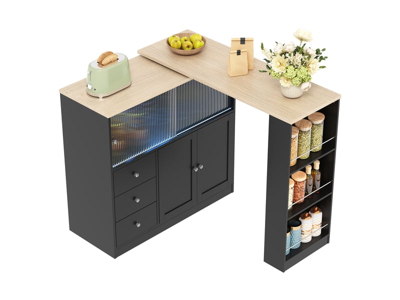  Îlot de cuisine table bar 172x40x96 cm - table pivotante à 360° - porte coulissante vitrée - tiroir et étagères latérales - mdf - noir CozyNest - Conforama A