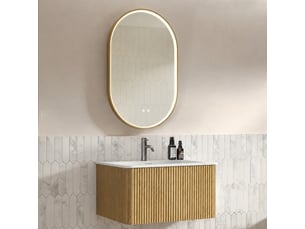 Ensemble meuble vasque suspendu 80 cm avec miroir led, finition chêne