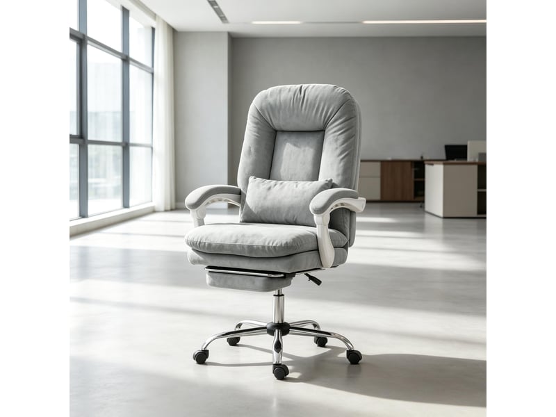  Chaise de bureau ergonomique,64x70x108-116 cm,avec repose-pieds inclinable 155°,velours,gris  - Conforama D