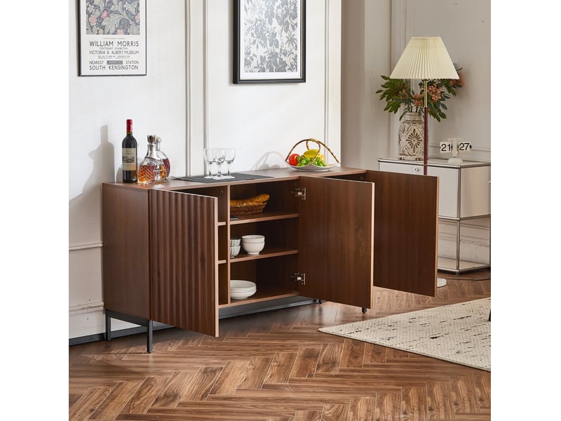  Buffet bas modenvie 150 x 40 x 80 cm design 3d ondulé 3 portes étagères réglables mdf brun foncé  - Conforama B
