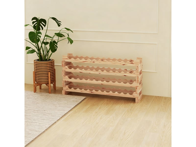  Casier à bouteilles pour 48 bouteilles, étagère à vin avec 4 niveaux modulable, 114×28×56,5cm, bois naturel  - Conforama A