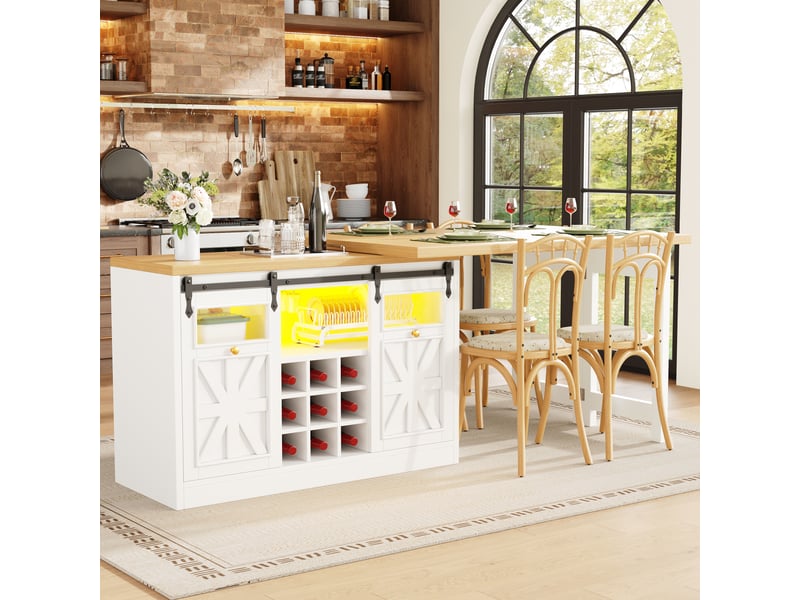 Table à manger pivotante 360° avec rangement, éclairage rgb intelligent, blanche - Conforama B
