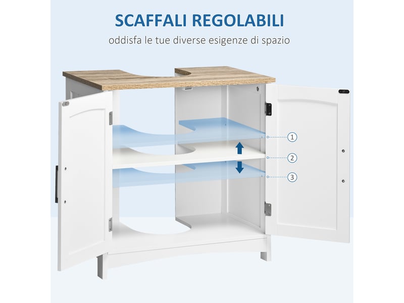  Meuble sous lavabo salle de bains blanc et bois, 2 portes, 60 x 33 x 60 cm  - Conforama W
