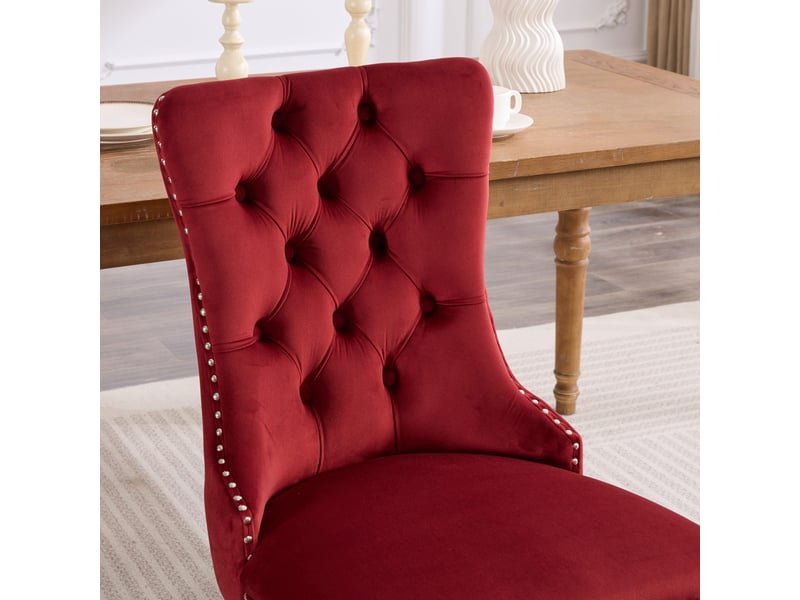  Lot de 2 chaises de salle à manger en velours bordeaux, pieds en bois W3223P345655 - Conforama D