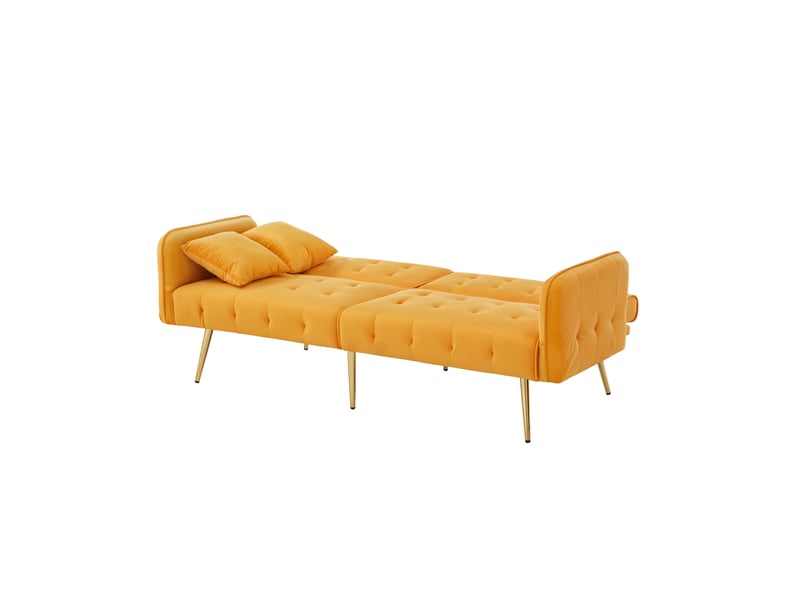 Canapé-lit 2 places 215x81.5 cm, dossier et accoudoirs réglables, velours jaune - Conforama A