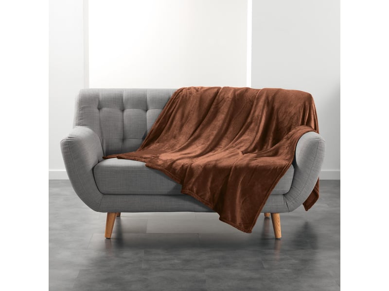  Plaid uni en flanelle flanou 180x220cm choco  - Conforama C