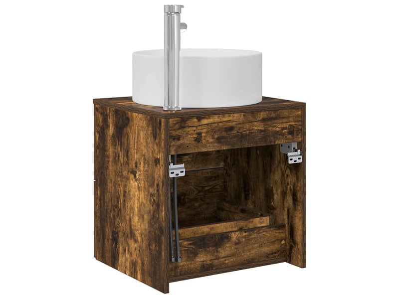  Vanité de lavabo mural, meuble de rangement chêne fumé 49.5x44.5x65.5 cm  - Conforama E