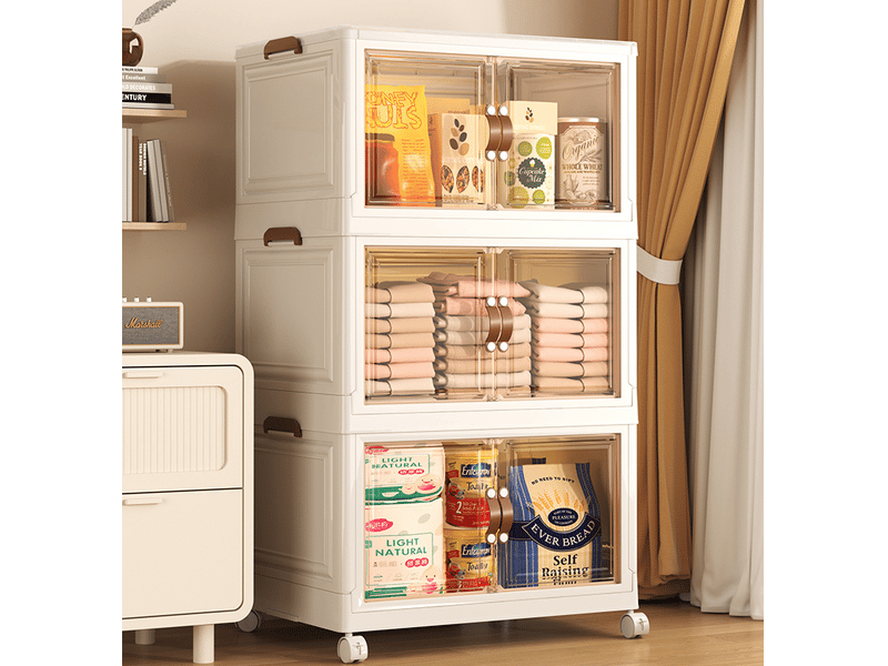  Rangement plastique pliable 3 couches avec roulettes, porte magnétique – boîte de rangement pour chambre à coucher  - Conforama B
