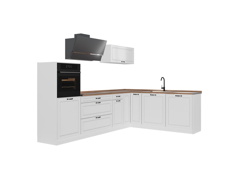 Vicco cuisine en angle, blanc campagneblanc, 287 x cm plan de travail chêne doré - Conforama A