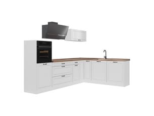 Vicco cuisine en angle, blanc campagneblanc, 287 x cm plan de travail chêne doré