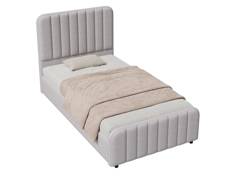  Lit coffre hydraulique 90x200 cm enfant ado rembourré effet lin gris avec tête de lit rembourrée, grand rangement et sommier à lattes Morn Vibe - Conforama A
