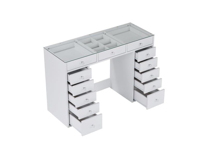  Coiffeuse 13 tiroirs avec vitrine décor blanc l120 cm - zélia  - Conforama D