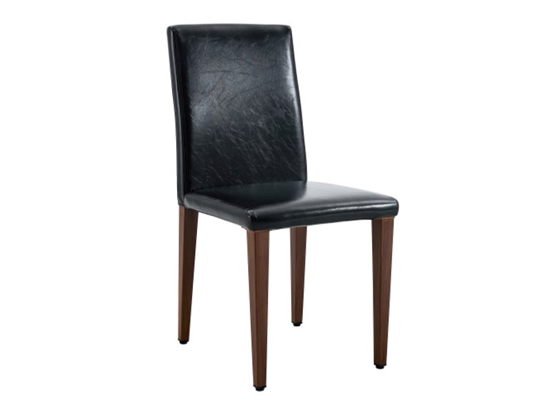  Ensemble de 4 chaises de salle à manger minimalistes – luxe léger européen, noir et noyer, cuir pu noir, pieds métal  - Conforama A