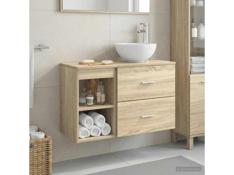  Ensemble de mobilier de salle de bain 2 pc chêne sonoma cf64119  - Conforama B