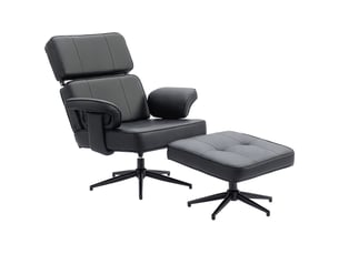 Fauteuil inclinable réglable avec repose-pieds, revêtement en similicuir, appui-tête réglable en hauteur, base en métal, noir