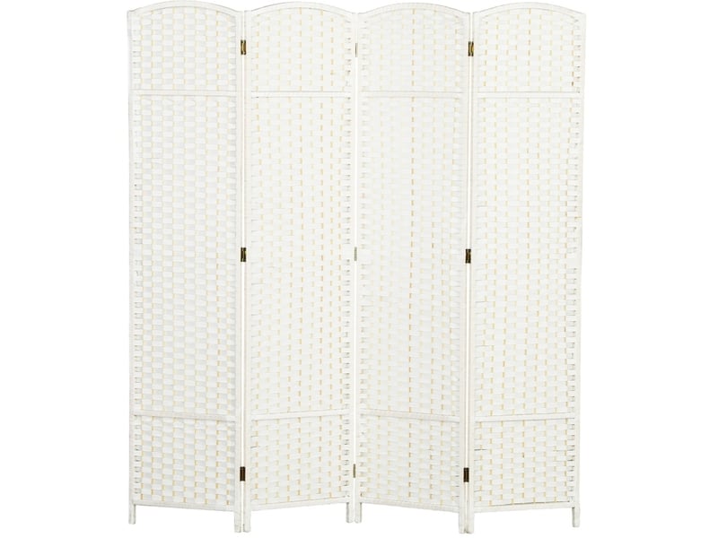  Paravent pliable 4 panneaux avec motif tissé en bois et polypropylène blanc 160 × 1,6 × 170 cm  - Conforama A
