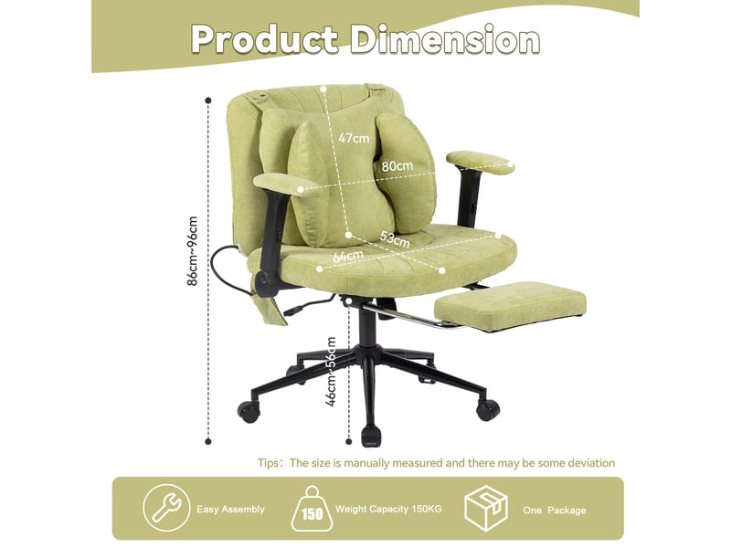 Chaise de bureau pivotante avec hauteur réglable - lpospi - soutien lombaire gonflable, tissu - vert - Conforama D