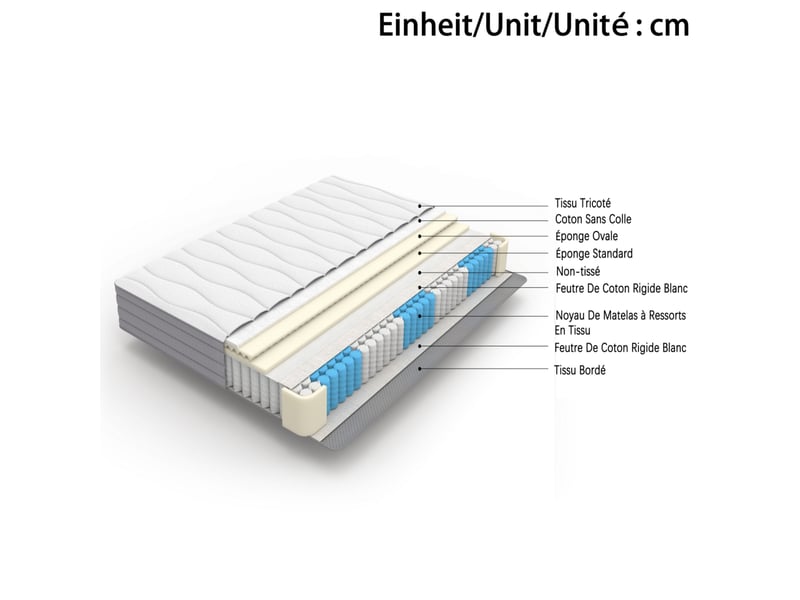  Matelas à ressorts 90x200 cm épaisseur 20 cm, fermeté h3, soutien ergonomique, livré roulé, tissu et métal, blanc  - Conforama D