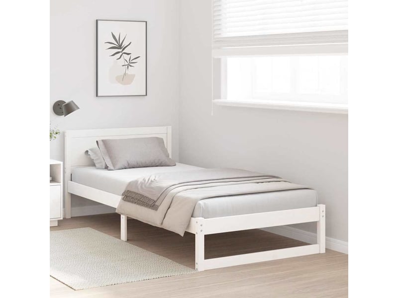 Lit simple- lit adulte - cadre de lit avec tête de lit blanc 90 x 190 cm pin massif - Conforama B