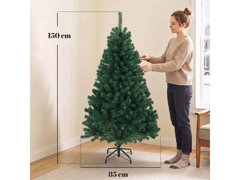  Sapin de noël artificiel 150 cm, arbre de noël avec 420 pointes de branches articulées, support pliable en acier, vert  - Conforama C