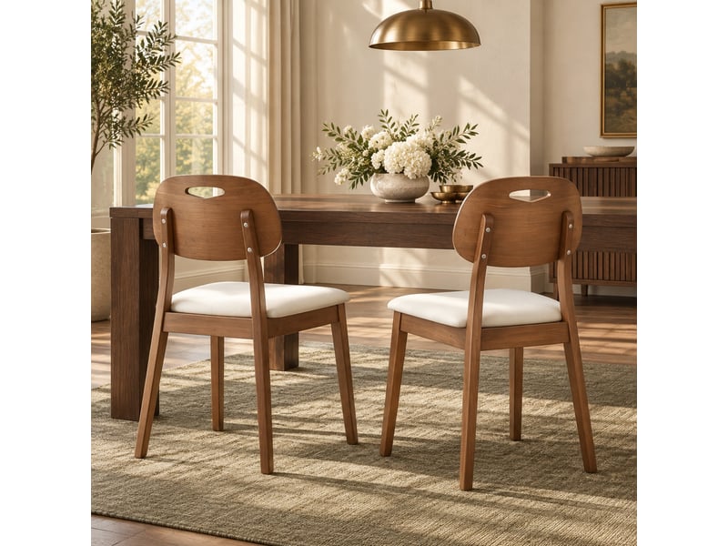  Lot de 2 chaises de salle à manger,50x44x88 cm,pu et bois d'hévéa,blanc  - Conforama B