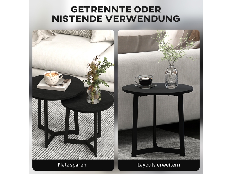  Tables basses gigognes rondes en acier et mdf pour salon ø48×45 cm et ø40×40 cm noir  - Conforama C