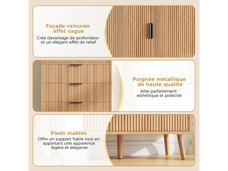  Meuble de cuisine muvano, armoire haute avec 2 portes et 3 tiroirs, 75 x 35 x 180 cm  - Conforama E