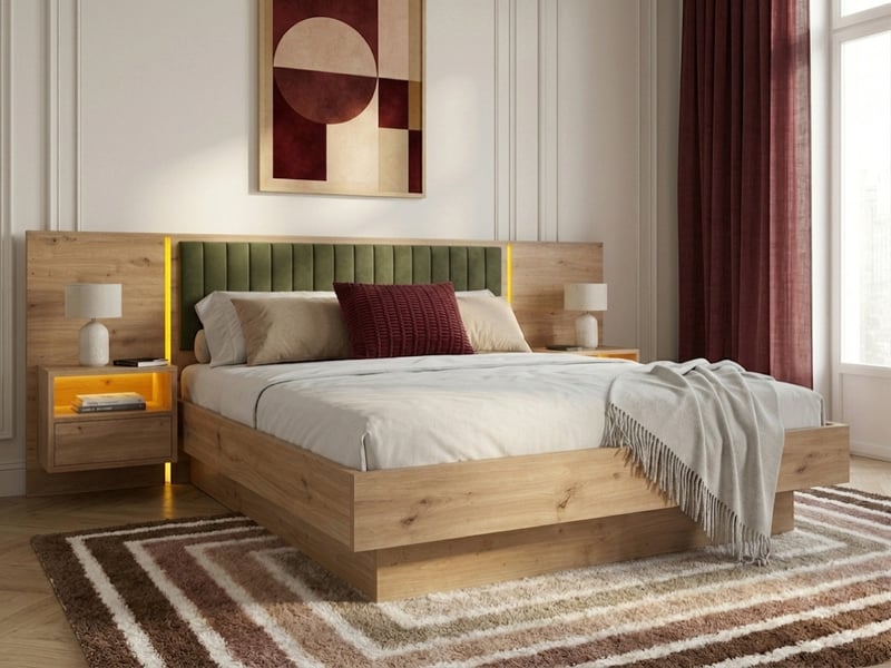 Bobochic lit coffre avec leds riad et chevets intégrés vert 160x200 RIAD - Conforama D
