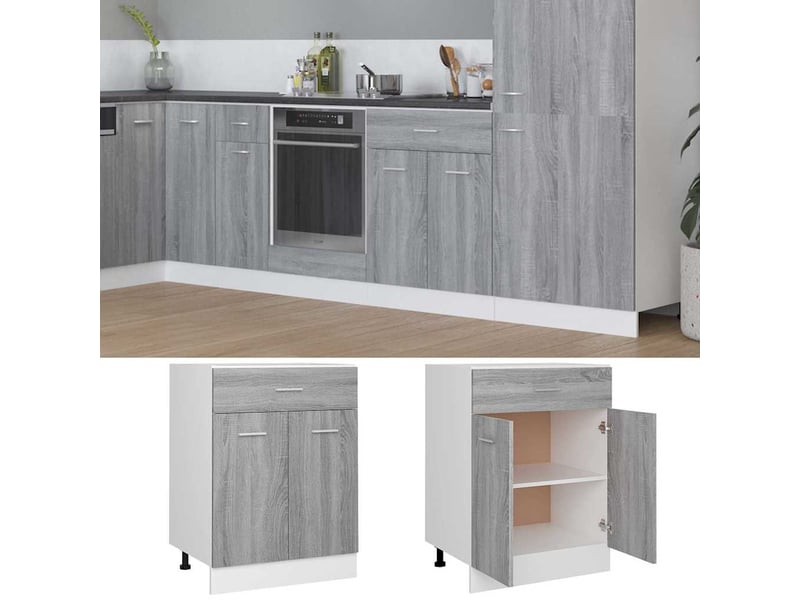 Armoire de cuisine, armoire à tiroirs lyon gris sonoma 60x46x81,5cm bois d'ingénierie - Conforama C