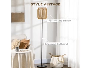 Lampadaire sur pied salon abat-jour en corde de papier  26 x 164h cm - design naturel base e27 max. 40w