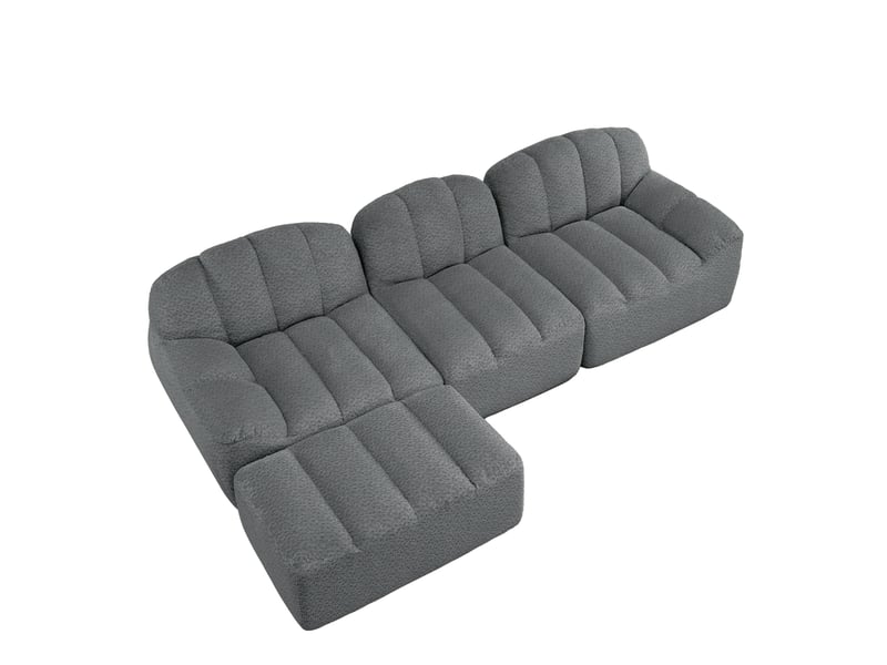Canapé modulable 3 places en l avec pouf, tissu bouclette gris - Conforama A