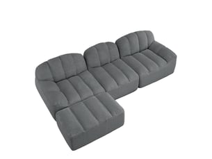Canapé modulable 3 places en l avec pouf, tissu bouclette gris