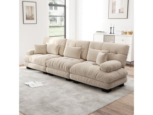 Canapé d'angle 3 places, transformable en lit, en tissu chenille, coloris café clair, l313 x p77 x h81 cm, pour salon, gain de place