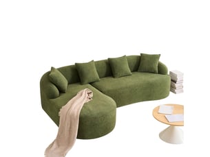 Canapé modulable incurvé en forme de l vert - méridienne gauche et 2 places - revêtement chenille