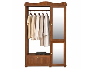 Armoire avec 2 portes, miroir intégral, penderie ouverte et tiroirs pour chambre en mdf noyer 115,5×38,5×194,5 cm