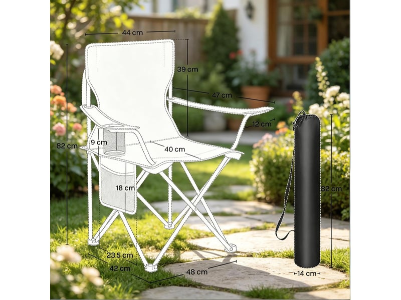  Lot de 2 chaises de camping pliantes gris foncé avec porte-gobelet et sac de transport pour vos sorties  - Conforama C