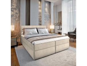 Lit avec rangement 140x200 cm <strong>MASSENO</strong>  <strong></strong> coloris beige