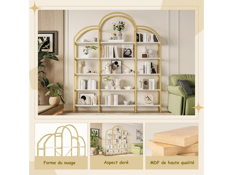  Étagère 5 niveaux blanc et or design nuage métal mdf bibliothèque 190 cm  - Conforama E