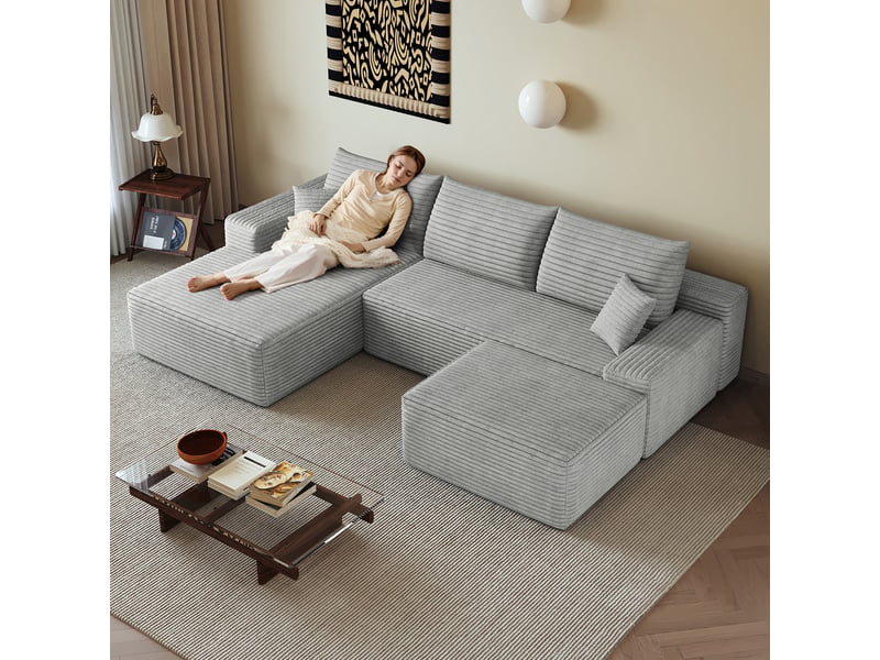  Canapé modulable d'angle 270 cm gris en tissu, assise profonde, sans montage, compressé, pour salon et appartement W3428S00113 - Conforama W