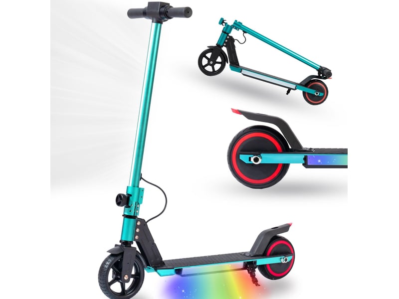 Trottinette électrique enfant 6-12 ans 78 x 92 cm verte en aluminium, pliable, vitesse 14 kmh avec led - Conforama A