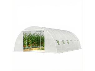 Serre tunnel avec 2 barres de support, 2 portes enroulables et fenêtres en filet, bâche en pe anti-uv, blanche
