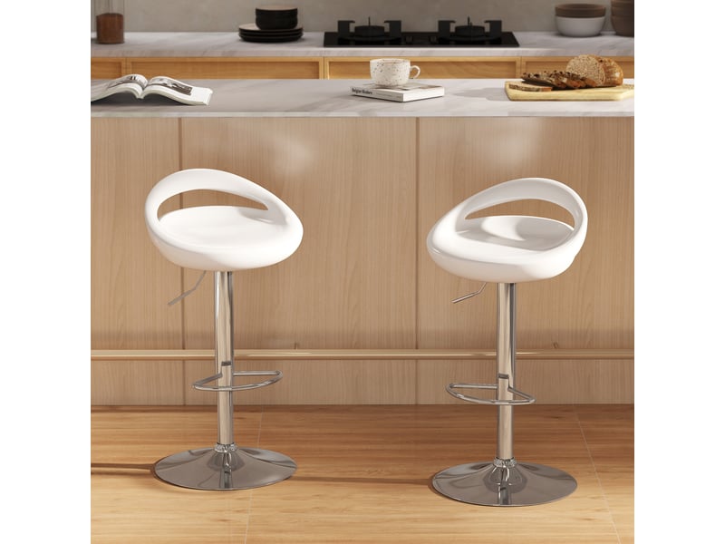  Lot de 2 tabourets de bar chaises de bar hauteur réglable dossier et repose-pieds pivotant à 360° 46x41x76-96cm blanc  - Conforama D