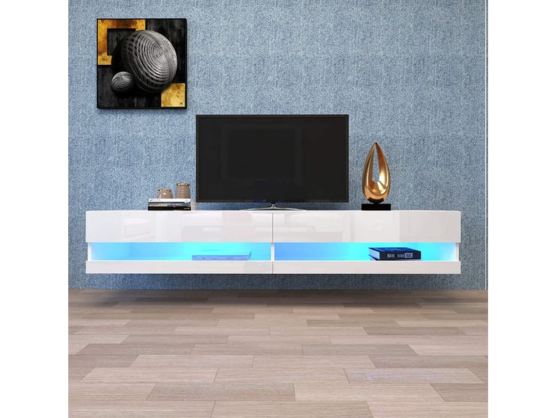  Meuble tv mural led blanc 140 x 40 x 30,5 cm  - Conforama C