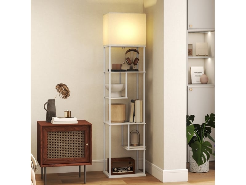  Lampadaire avec rangements 40x29x171 cm réglable bois blanc  - Conforama D
